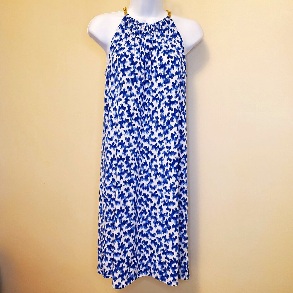 MICHAEL Michael Kors Ring-Strap Halter Dress Royal Blue White Print - XS
